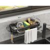 Sponge Holder for Kitchen Sink Adhesive Sponge Caddy Gray Shower Shelf with Hooks