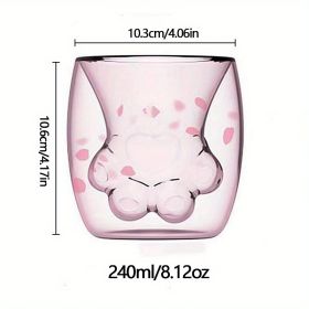 1pc Cat Claw Glass Cup; Creative Insulated Glass Double Layer Coffee Cup High Borosilicate Tea Cup Household Cute Transparent Cat Paw Glass Water Cup (Color: Pink)